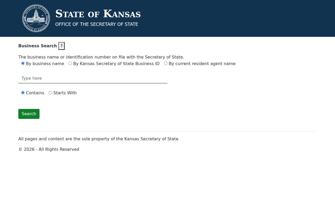 Kansas Secretary of State business entity search used for Junction City name verification