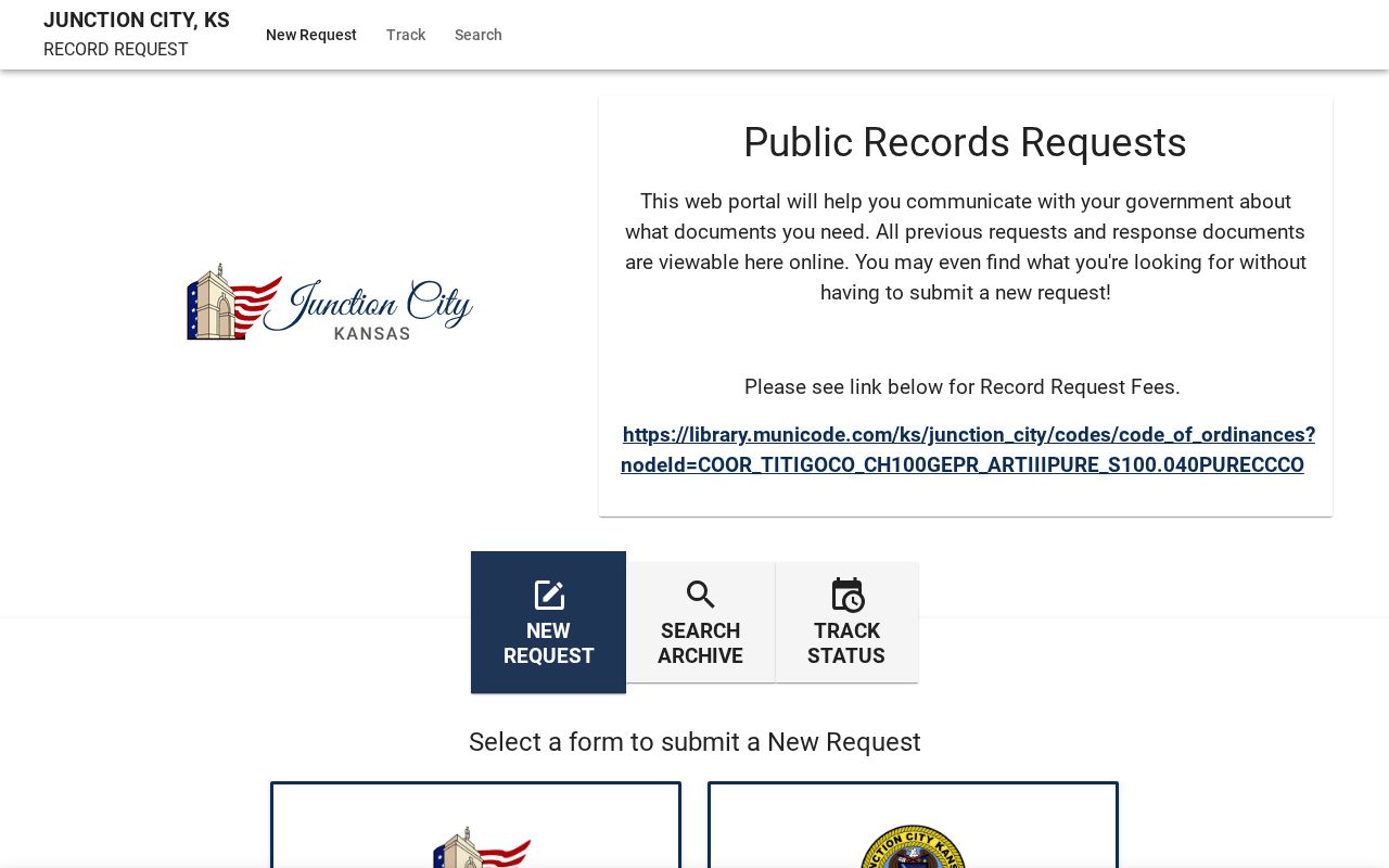 Junction City JustFOIA public records request portal
