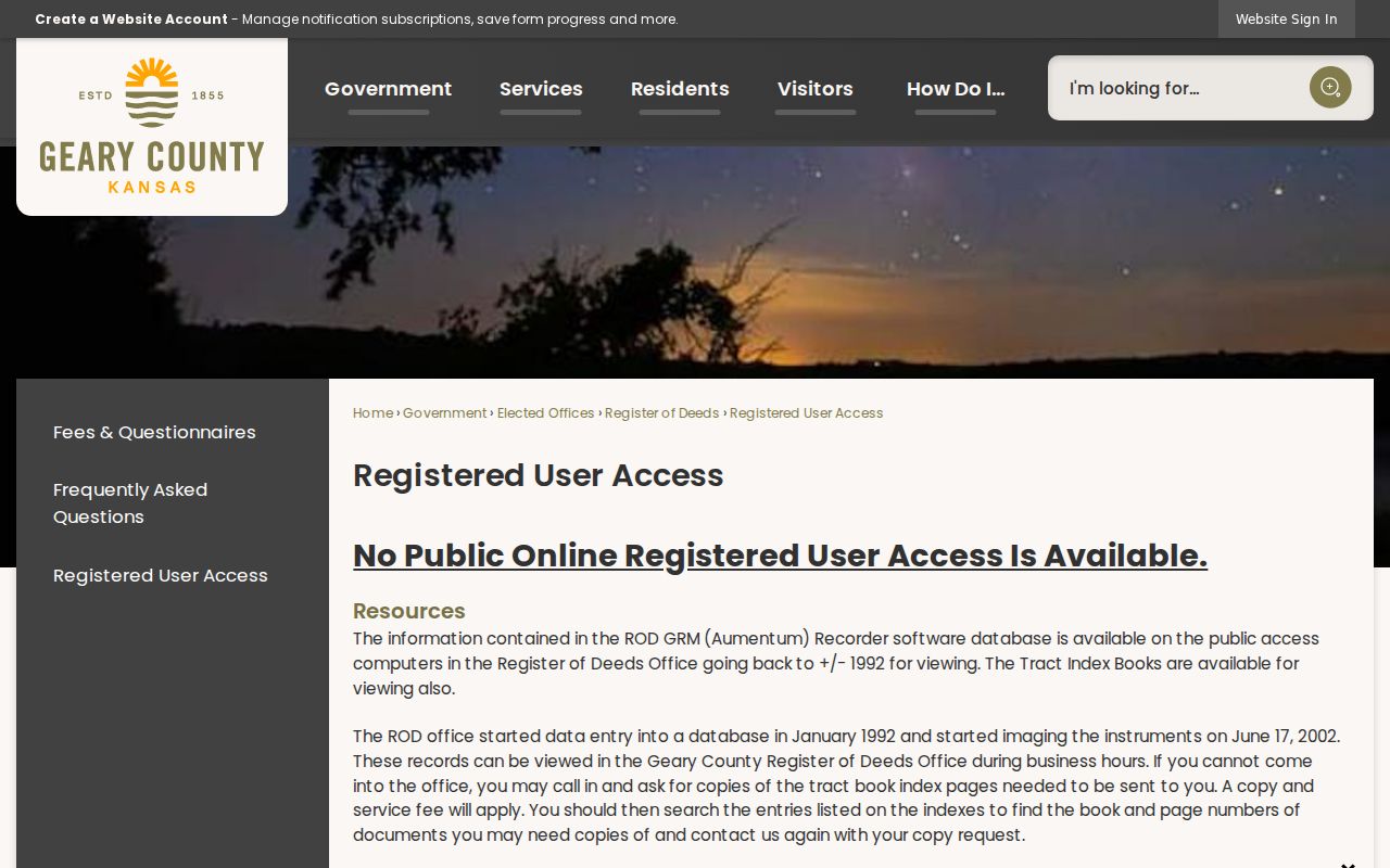 Junction City street directory Register of Deeds access page