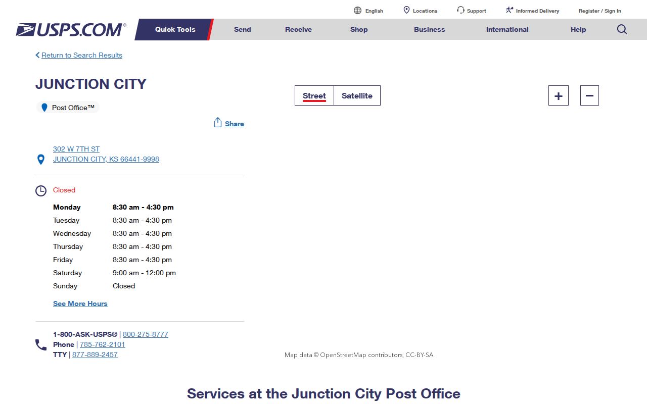 USPS Junction City Post Office page for ZIP code 66441